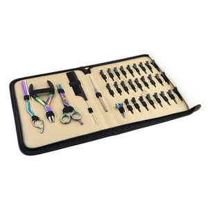 Salon Hair Extension <b>Tool</b> Set Microbead Closing Plier Hook Loop Puller Section Clips Thinning <b>Shears</b> Rat Tail Comb Sharp Razor - Product Image 1