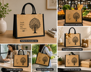 Bolsa de Yute 12x16x6 Pulgadas con Asa Larga, Cierre Personalizado, Bolsa de Compras para Playa y Alimentos, Pequeños Pasos, Grandes Cambios - Product Image 5