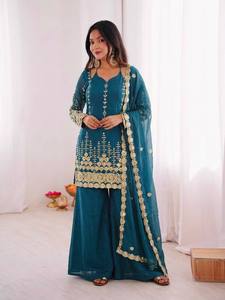 Robe Anarkali traditionnelle indienne et pakistanaise pour femmes, longue jusqu'au sol, avec dupatta, tenue de mariage - Product Image 5
