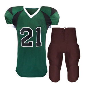 Custom American Football Jersey Pants Set Green Black V-Neck Short Sleeve Moisture Wicking <b>Mesh</b> Printed Uniform Adult Men - Product Image 1