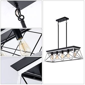 Lustre suspendu industriel moderne 32 pouces à 5 lumières en fer et bois noir et blanc, design cage métallique réglable pour salle à manger - Product Image 5