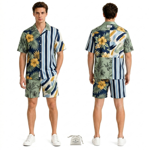 Conjunto de Pantalones Cortos Hawaianos para Hombre, Estampado Náutico Azul Cielo, Poliéster de Alta Calidad, Secado Rápido, para Vacaciones y Resorts - Product Image 3