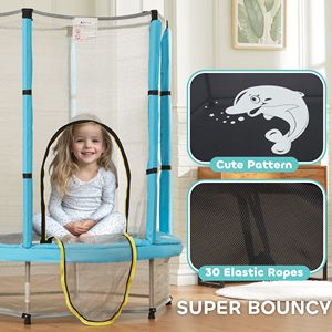 Trampolino per Bambini da 4,6 Piedi con Motivo Delfino Azzurro e Rete di Sicurezza, per Uso Interno ed Esterno - Product Image 5