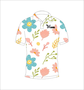 Blue <b>Orange</b> Floral <b>Polo</b> Shirt Yellow Accent Leaf Pattern Short Sleeve Summer Casual Front Back View - Product Image 2