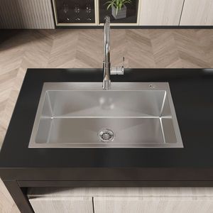 Lavello da Cucina Grande a Vasca Singola da 30 Pollici Fatto a Mano, Base in Acciaio Inox S304, Workstation da Incasso 30x19 con Un Foro - Non Disponibile per la Spedizione - Product Image 1