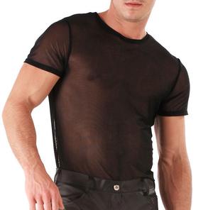 T-shirt en résille pour hommes, vente en gros à faible MOQ, pull à manches courtes en maille pour hommes, t-shirt de sport respirant pour garçons, style streetwear - Product Image 1