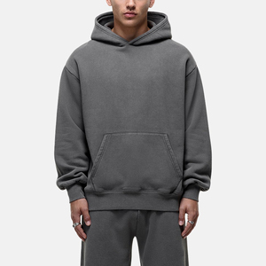 Sweat-shirt à capuche oversize pour homme en polaire, couleur unie, décontracté, pour l'automne, coupe classique, avec poches, en polyester tricoté, 370g, effet bouffant - Product Image 3