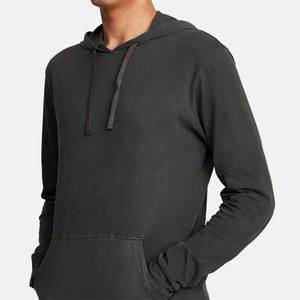 Sweat-shirt à capuche gris foncé pour homme, coupe classique, couleur unie, décontracté, 100% coton, tricoté, avec poche - Product Image 2