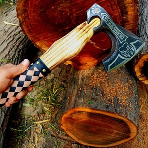 Customized Norse Style Tomahawk <b>Axe</b> With Engraved Steel Blade And Wooden <b>Handle</b> For Survival Use - Product Image 6