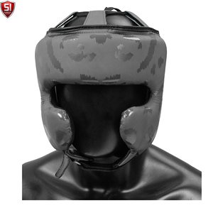 Protector de Cabeza de Cuero Vacuno Personalizado OEM para MMA, Casco de Boxeo para Kickboxing, Karate, Taekwondo con Diseño Facial - Product Image 1