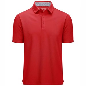 Camisa de Manga Corta Roja para Hombre, con Botones, Casual, de Poliéster, Tejida, Transpirable, de Secado Rápido, Corte Regular, Color Sólido - Product Image 3