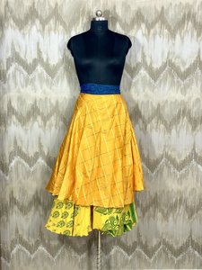 Falda reversible de seda tipo sari, estampado floral bohemio, vestido convertible, estilo otoñal para mujer - Product Image 2