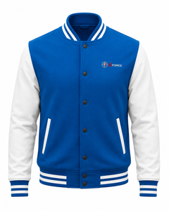 4Force <b>Men</b> Blue Varsity <b>Jacket</b> With <b>White</b> Sleeves Embroidered Logo Front Button Closure Preppy Style Autumn Wear Varsity <b>Jackets</b> - Product Image 1