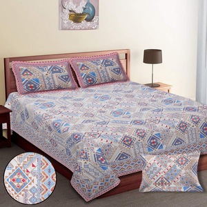 Floral Pattern 100% Cotton Pillowcase <b>Set</b> 7 PCS Modern Print Hotel & Home Decor Blue <b>Red</b> White Design - Product Image 1