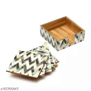 Stylish Modern <b>Square</b> Black and White Resin Inlay Mother of Pearl Eco-Friendly 4X4 Inches Tea Coaster <b>Set</b> FAIZA CRAFT FC-415 - Product Image 6