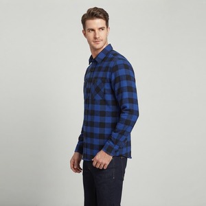 Men's <b>Blue</b> Plaid <b>Flannel</b> <b>Shirt</b> Full Sleeve Button Down Casual 100% Cotton Autumn Wear - Product Image 3