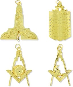 สร้อยคอพร้อมจี้ทองคำสำหรับนายหัวหน้าพิธีกรรมสีน้ำเงิน 12 ชิ้น ปักบนผ้ากำมะหยี่สีน้ำเงินเข้ม - Product Image 3