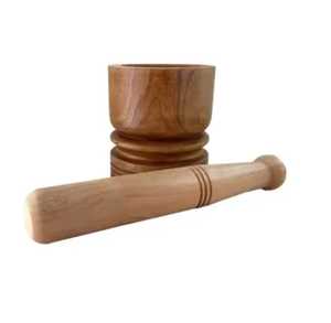 Light Oak Wooden Mortar and Pestle Set Professional Manual Herb Spice <b>Grinder</b> Garlic Crusher Pepper Mill Grinding Bowl - Product Image 2