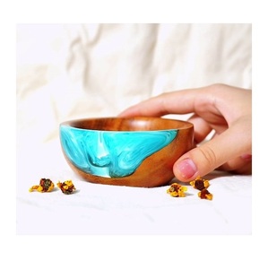 Brown Natural Wood & Multi-Color Crystal <b>Clear</b> <b>Resin</b> Eco-Friendly Salad Bowls American Style Handcrafted Dip Bowls - Product Image 2