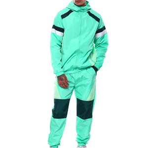 Chándal Deportivo para Hombre, Color Verde Menta, con Bloques de Color, Capucha, Manga Larga, Cortavientos, Ligero, de Poliéster, para Primavera, Estilo Casual - Product Image 1