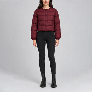Veste courte matelassée à col rond et boutons-pression pour femme, style minimaliste, avec logo personnalisé, pour l'automne et l'hiver, streetwear décontracté - Product Image 1