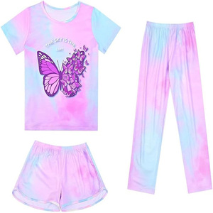 Conjunto de Ropa de Invierno para Niñas, 3 Piezas, Tie Dye, Camiseta, Pantalones Largos, Pantalones Cortos, Ropa Casual de Moda Infantil, Venta al Por Mayor, 95% Algodón - Product Image 1
