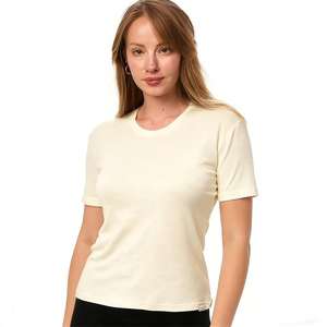 T-shirt décontracté pour femme à col rond et manches longues, coupe ajustée, couleur unie, avec logo brodé personnalisé, patchs et appliques - Product Image 5