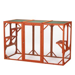 Casa de madera naranja para gatos con perchas de asfalto impermeables Jaula para gatos al aire libre Muebles para mascotas - Product Image 3