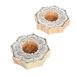 Handmade Modern Wooden Carved Floral <b>Tea</b> <b>Light</b> Candle Holder for <b>Christmas</b> Home Decor and Tables - Product Image 1