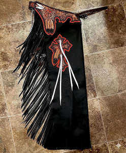 Beautiful Custom Western Softy Suede Leather Chinks / <b>Chaps</b> High Quality Durable Trail <b>Riding</b> Gear for Ranch, Rodeo, Horseback. - Product Image 2