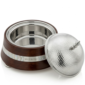 Ramadan Hotpot Casserole <b>Set</b> Premium Wooden <b>Chafing</b> <b>Dish</b> <b>Buffet</b> Hammered Stainless Steel Dome Lid Durable Heat-Retention Modern - Product Image 3