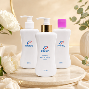 Botella de PET blanca de 200 ml con forma de cintura para gel de ducha, con bomba dosificadora para champú y acondicionador, fábrica en Vietnam. - Product Image 4