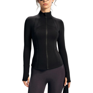 Women's Stand Collar <b>Yoga</b> <b>Jacket</b> Full Sleeve Zip Front Skinny Fit Athletic Stretch Solid Color Contrast Stitch Design <b>Jackets</b> - Product Image 1