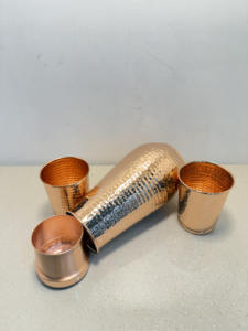 Handcrafted Textured Copper Water <b>Bottle</b> Curved Heritage Shape Metal Drink <b>Flask</b> Reusable Wellness Hydration Container - Product Image 6