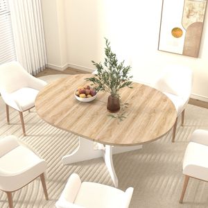 Tavolo da Pranzo Ovale Espandibile Bianco 59x43 Pollici per Cucina Rustica con Base a X e Poggiapiedi Rimovibile - Product Image 6