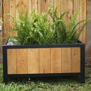 Jardinière rectangulaire en bois brun avec pieds en acier revêtu de poudre 37x12.5x15.5in pour utilisation dans le jardin domestique Sac amovible en PP inclus - Product Image 3