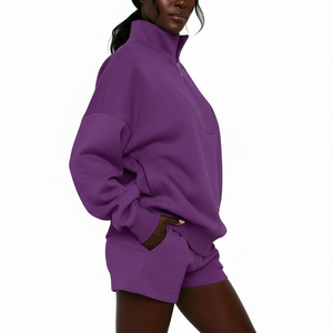 Ensemble de survêtement tendance pour femmes, sweat-shirt et short en molleton, style streetwear - Product Image 3