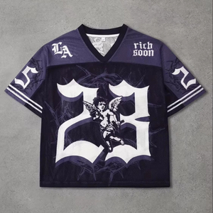 เสื้อเจอร์ซีย์อเมริกันฟุตบอลทรงปกติ คอวี แขนกุด ผ้าตาข่ายระบายอากาศ เป็นมิตรกับสิ่งแวดล้อม แห้งเร็ว สไตล์ลำลอง ฮิปฮอป สตรีทแวร์ สำหรับผู้ชาย - Product Image 1