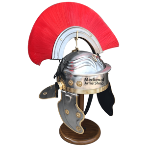 Casco de Centurión Romano Hecho a Mano con Pluma Roja, Acero Suave, Armadura Medieval para Recreación Histórica, Decoración para el Hogar y la Oficina - Product Image 1