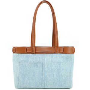 Sac à bandoulière en jean et cuir rétro pour femme, personnalisable avec logo, imperméable, antivol, doublure en coton - Product Image 3
