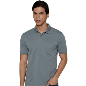 เสื้อโปโลผู้ชายแขนสั้นผ้าฝ้ายถักเนื้อเรียบย้อมสีพื้น 100% ป้องกันริ้วรอย สไตล์ลำลอง - Product Image 3