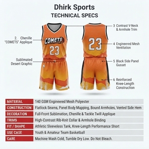 Ensemble de shorts de basket-ball personnalisés pour hommes, en maille polyester respirante, imprimés par sublimation, sans manches, avec logo frontal, motif désert - Product Image 4