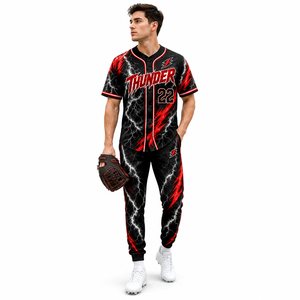 ชุดยูนิฟอร์มเบสบอล Thunder แบบพิมพ์ลาย Sublimation เสื้อและกางเกงสำหรับผู้ชาย ผู้ใหญ่ ระบายอากาศได้ดี ผลิตจากโพลีเอสเตอร์ ชุดกีฬาสำหรับสโมสรและทีม - Product Image 1