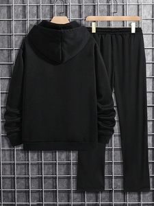 Men's 2 Piece Outfits Letter Graphic Print Long Sleeve Pocket Sweatshirt and Sweatpants Tracksuit <b>Set</b> - Product Image 3