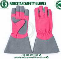 Gants de sécurité en cuir du Pakistan, résistants aux coupures, pour le jardinage, avec manchette, rose et gris, ambidextres, à enfiler