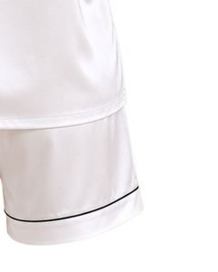 Conjunto de pijama de satén champán personalizado para mujer, ropa de dormir de seda de lujo, traje de noche con botones, conjunto de loungewear suave de manga corta - Product Image 5