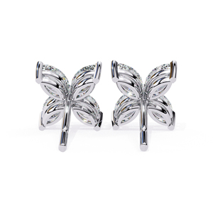 Pendientes de Flor con Moissanita Corte Marquesa 4.6x2.3mm, Pendientes de Moissanita con 4 Piedras Agrupadas, Color D, VVS, Oro Sólido de 14K - Product Image 5