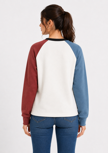 Premium Women's Color Block <b>Raglan</b> Sweatshirt Soft Cotton Fleece Casual Pullover Long Sleeve Crew Neck Lightweight Everyday <b>Top</b> - Product Image 3
