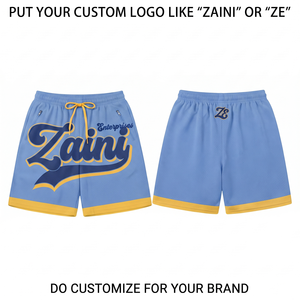 Premium 140 GSM Performance Polyester Mesh Windbreaker <b>Shorts</b> Blue <b>Yellow</b> Custom Heat Transfer Embroidery Logo - Product Image 1