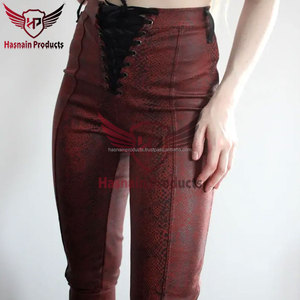Pantalon en cuir à lacets imprimé serpent rouillé de qualité supérieure Culotte en cuir brillant maigre pour femmes en cuir véritable de haute qualité - Product Image 4